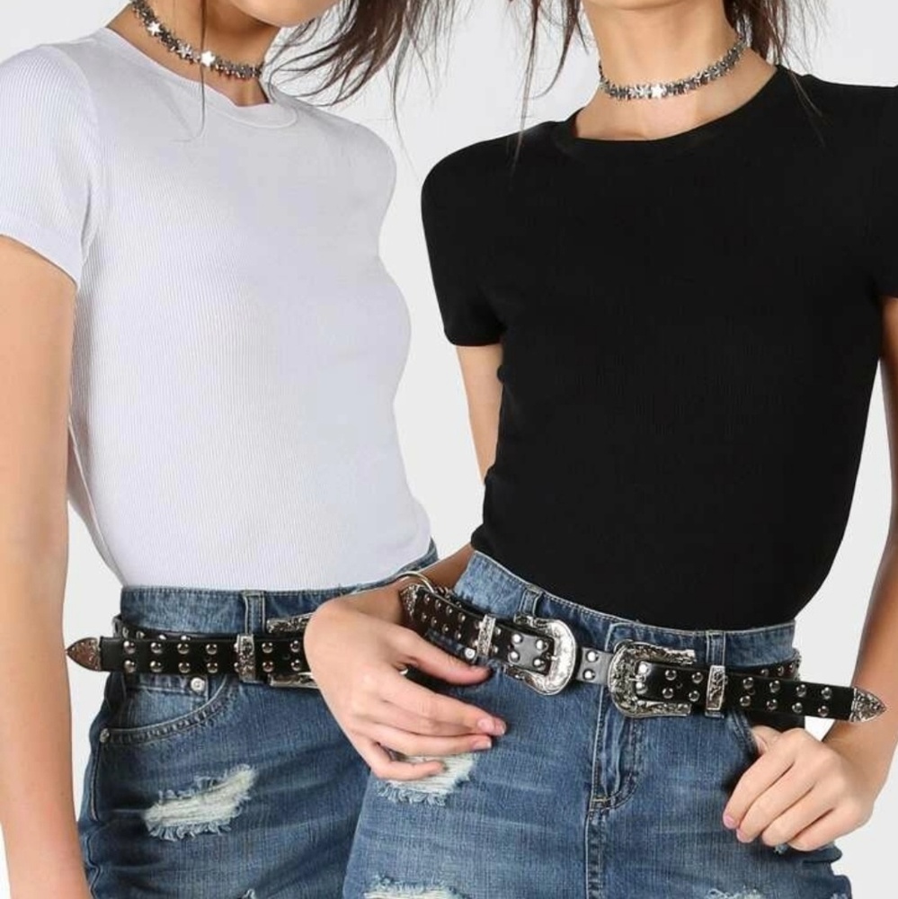 B&W Knit Cropped T-Shirt Set